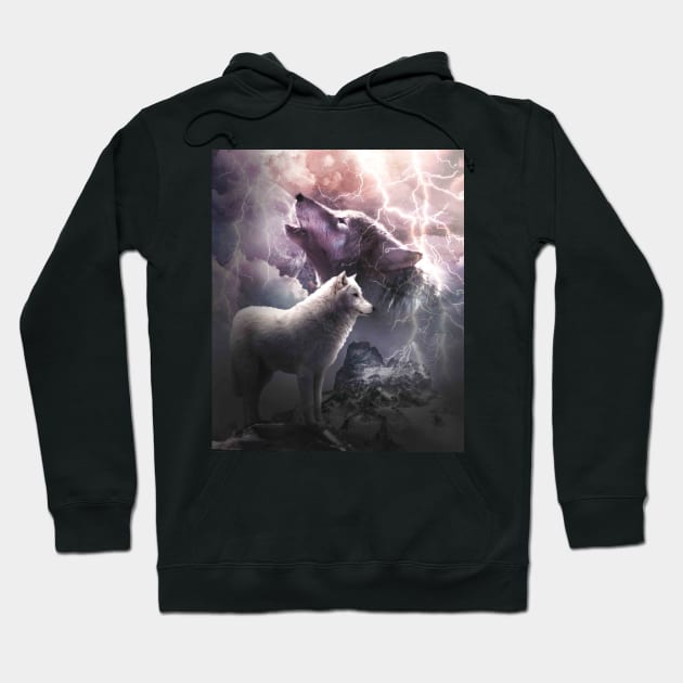 Lightning Wolf Howling At The Moon Hoodie by Random Galaxy